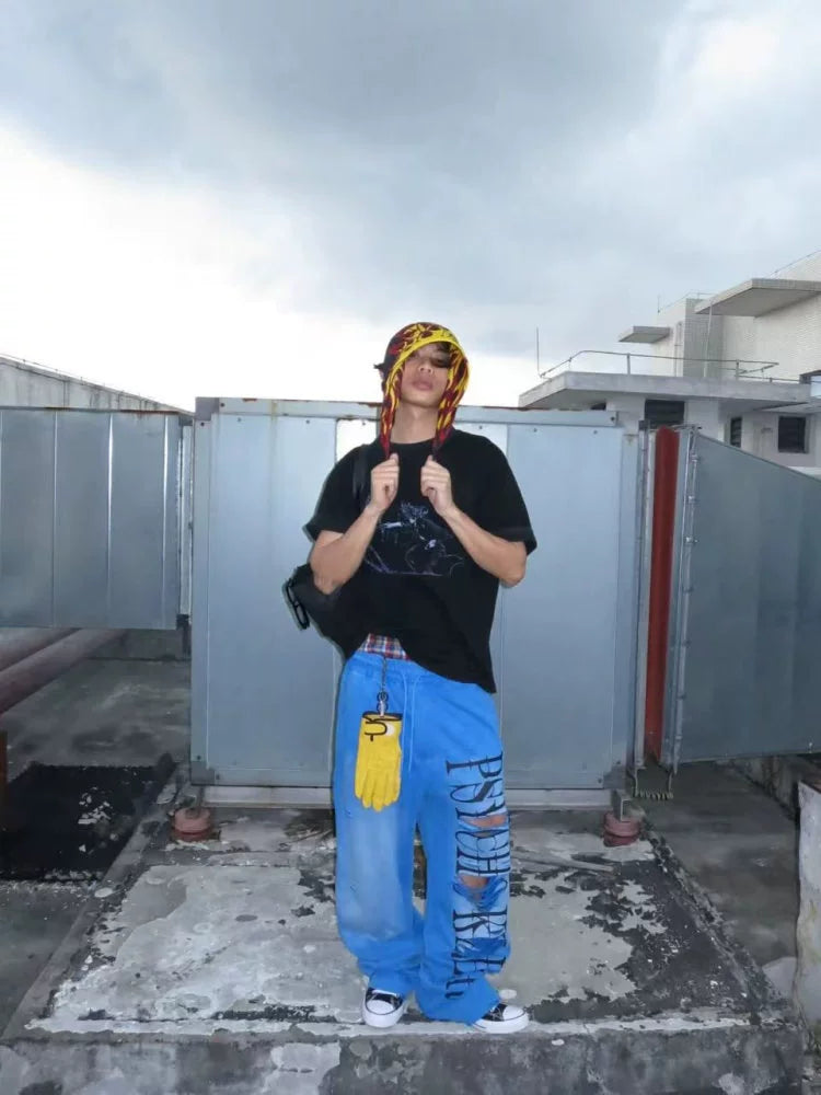 Print Washed Wide Leg Sweat Pants WN19084