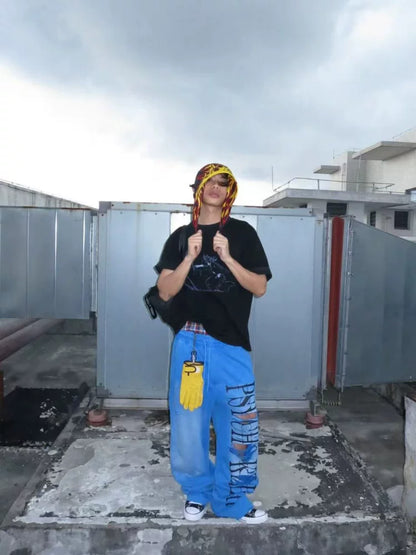 Print Washed Wide Leg Sweat Pants WN19084