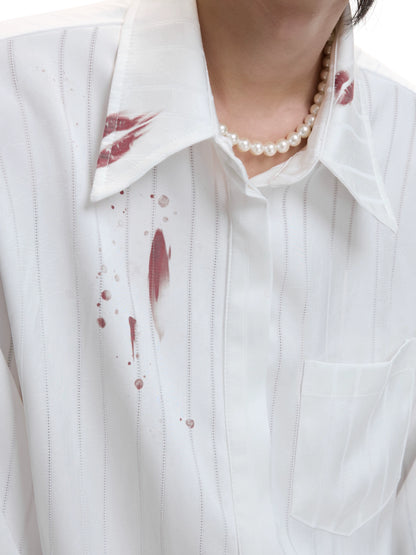 Stripe Satin Lipstick Print Long Sleeve Shirt WN20666