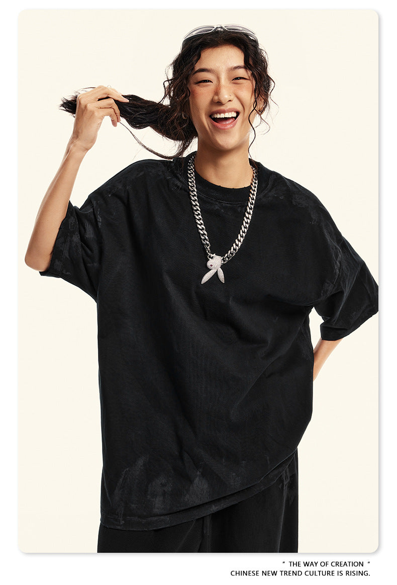 Washed Damage Oversize Heavyweight Short Sleeve T-Shirt WN6072