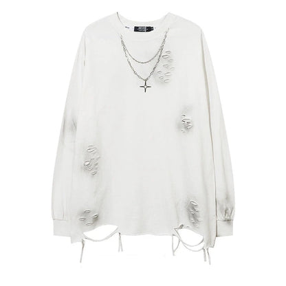 Cahin Attached Damage Oversize Long-sleeve T-shirt  WN5451