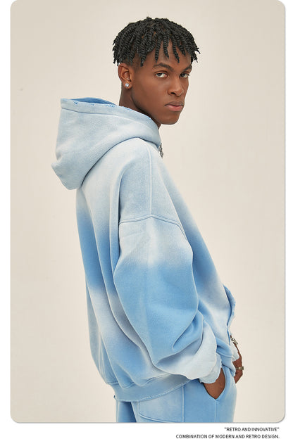 Fleece Lining Spray-dye Damage Oversize Hoodie WN9969-K