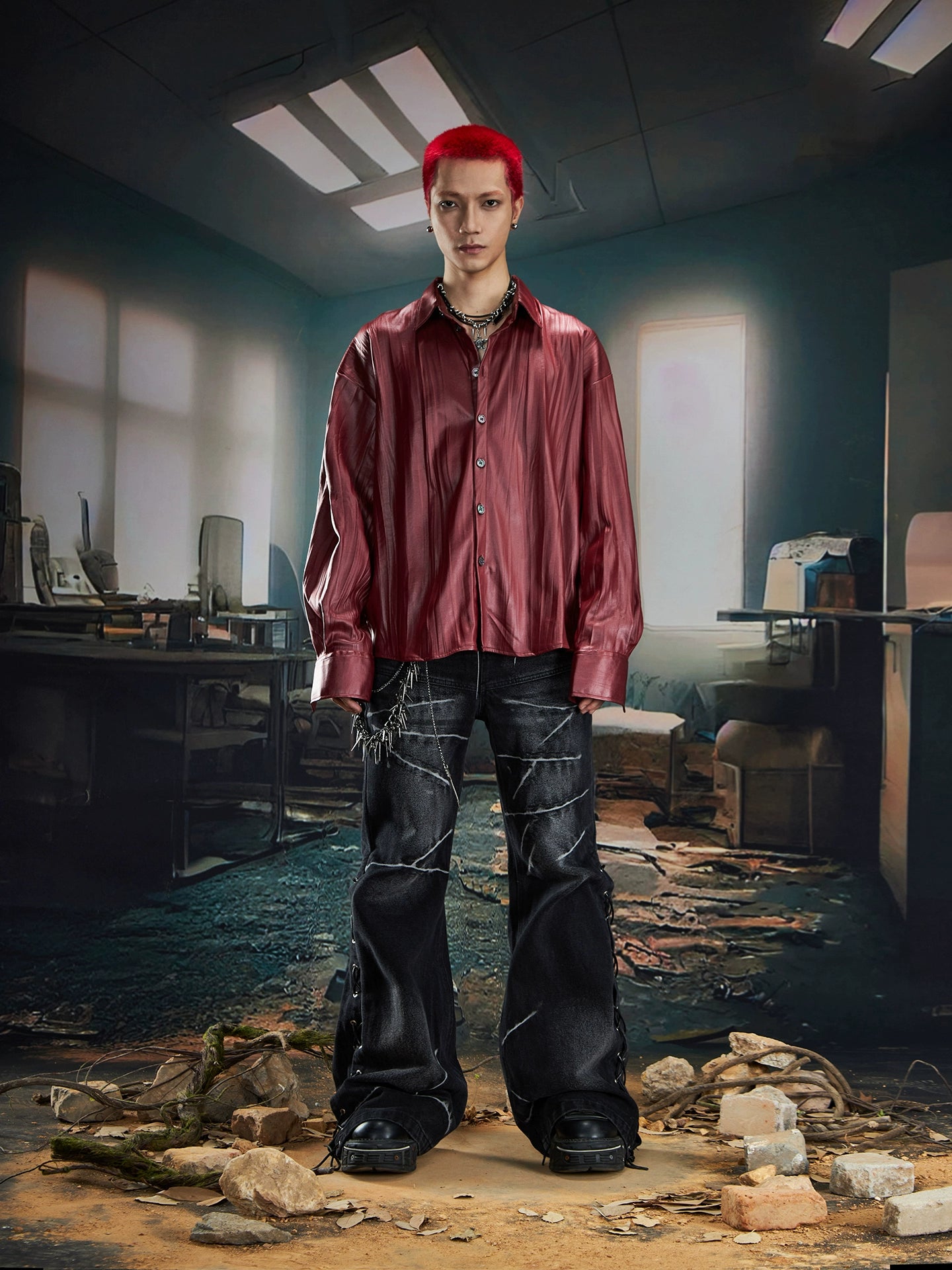 Glossy Oversize Long Sleeve Shirt WN20567