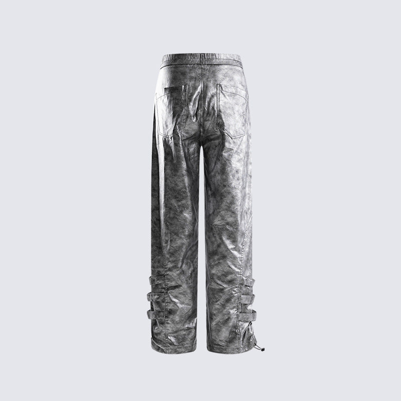 Metallic Multi-Pocket Wide Leg Cargo Pants WN27924