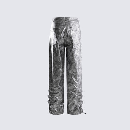 Metallic Multi-Pocket Wide Leg Cargo Pants WN27924
