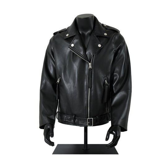 Zip-Up Belted Metal Buckle PU Leather Jacket WN23082