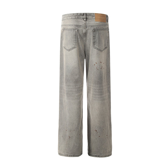 Washed Damage Straight Wide Leg Denim Jeans WN25672
