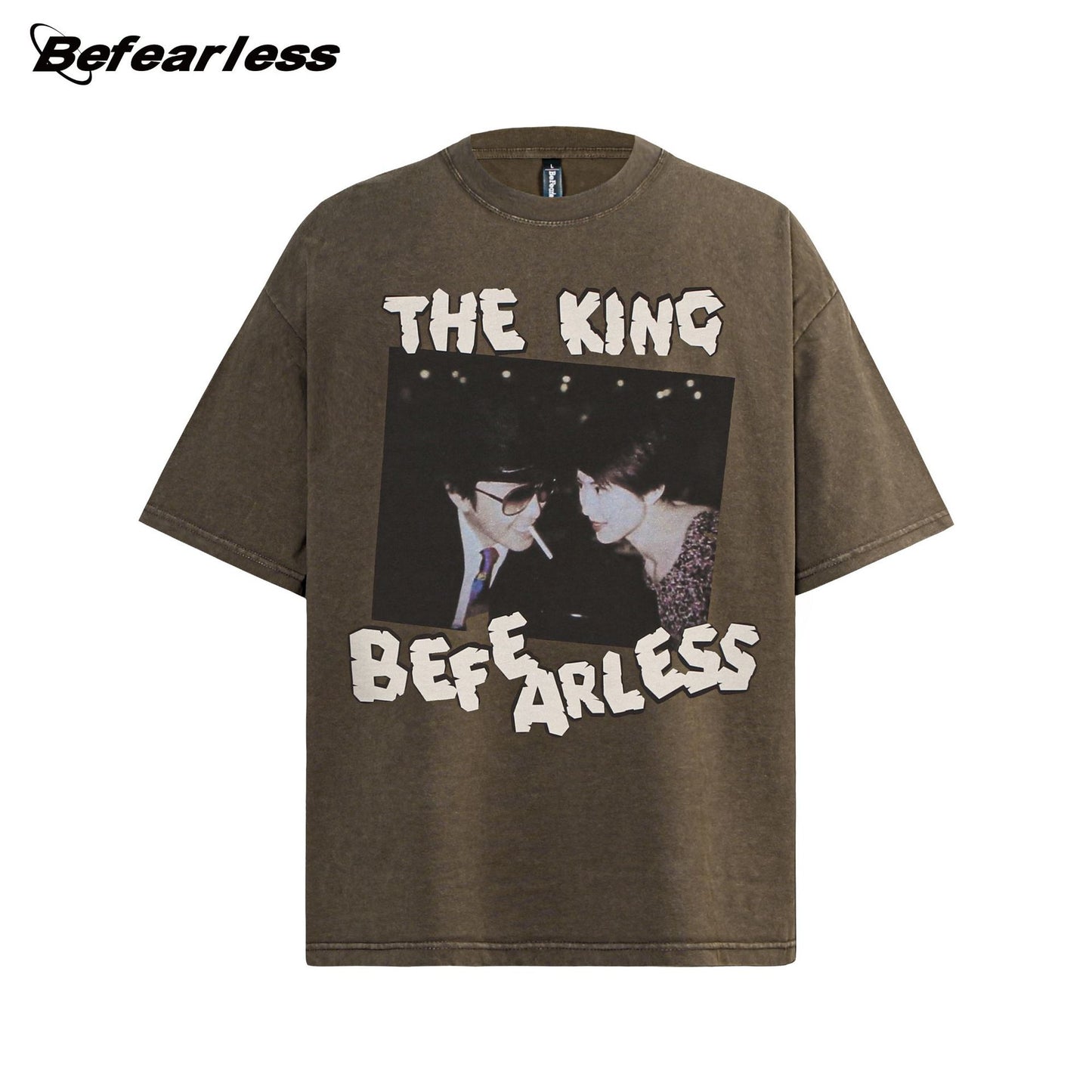 Washed Movie Parody Print Oversize Short Sleeve T-Shirt WN26399