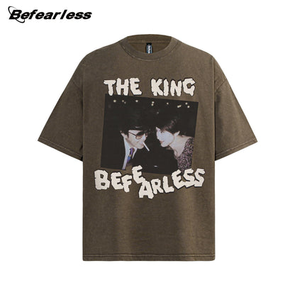 Washed Movie Parody Print Oversize Short Sleeve T-Shirt WN26399