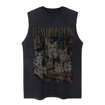 Washed Gothic Graphic Sleeveless T-Shirt WN26949