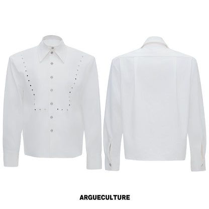 Fake Layered Stud Embroidery Oversize Long Sleeve Shirt WN26987