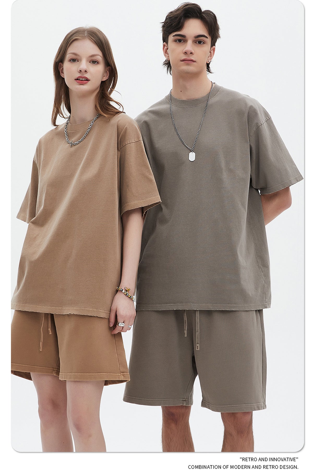 Washed Dyed Oversize Damage Short-sleeve T-shirt & Short Sweatpants Setup WN6630-K