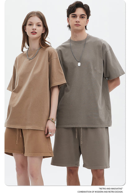 Washed Dyed Oversize Damage Short-sleeve T-shirt & Short Sweatpants Setup WN6630-K