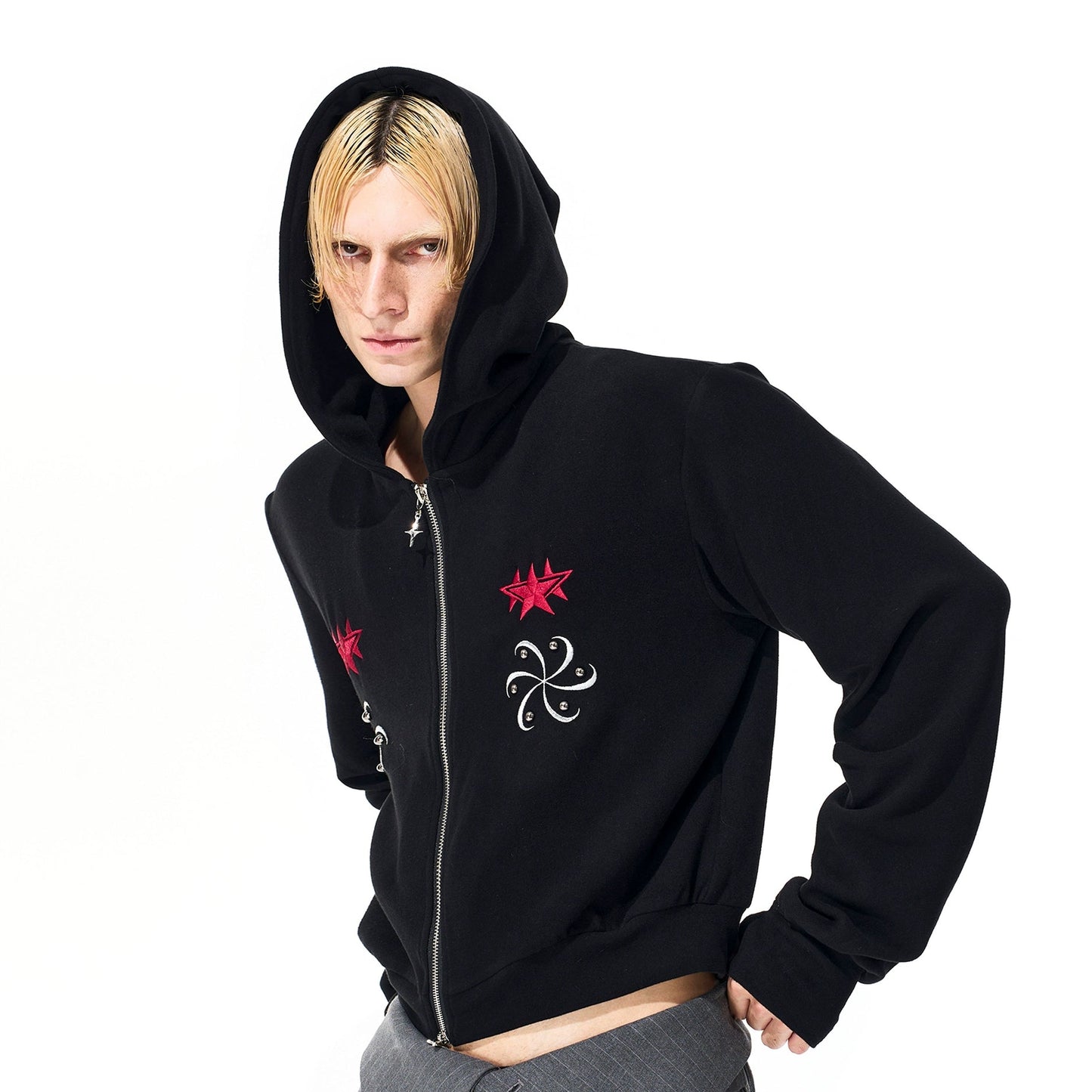 Warm Velour Hand Embroidery Short Zipper Hoodie & Cardigan WN21831