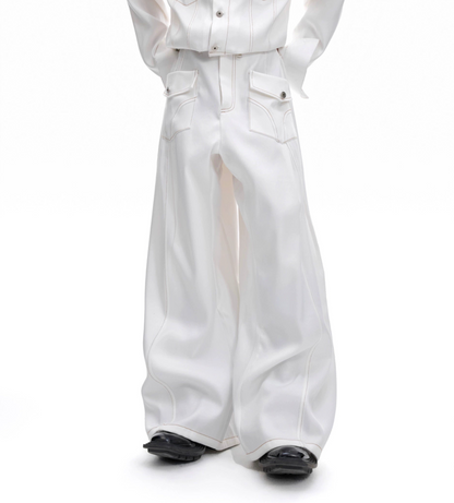 Pearl Detail Collarless Short Denim Jacket & Cargo Denim Jeans Setup WN20513