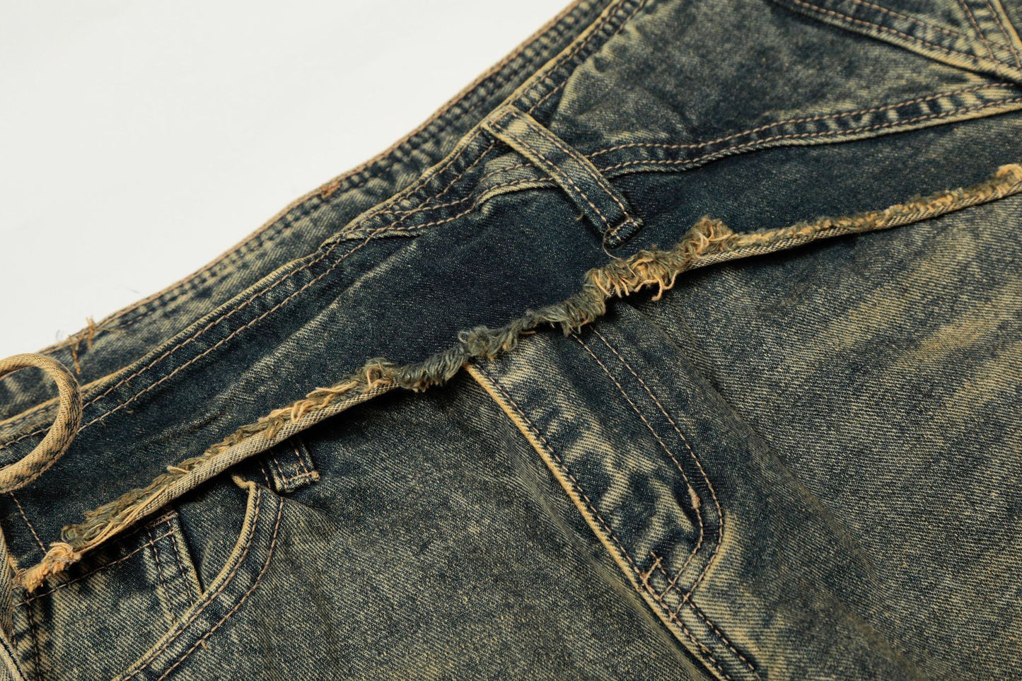 Washed Frayed Wide Leg Straight Denim Jeans WN23039