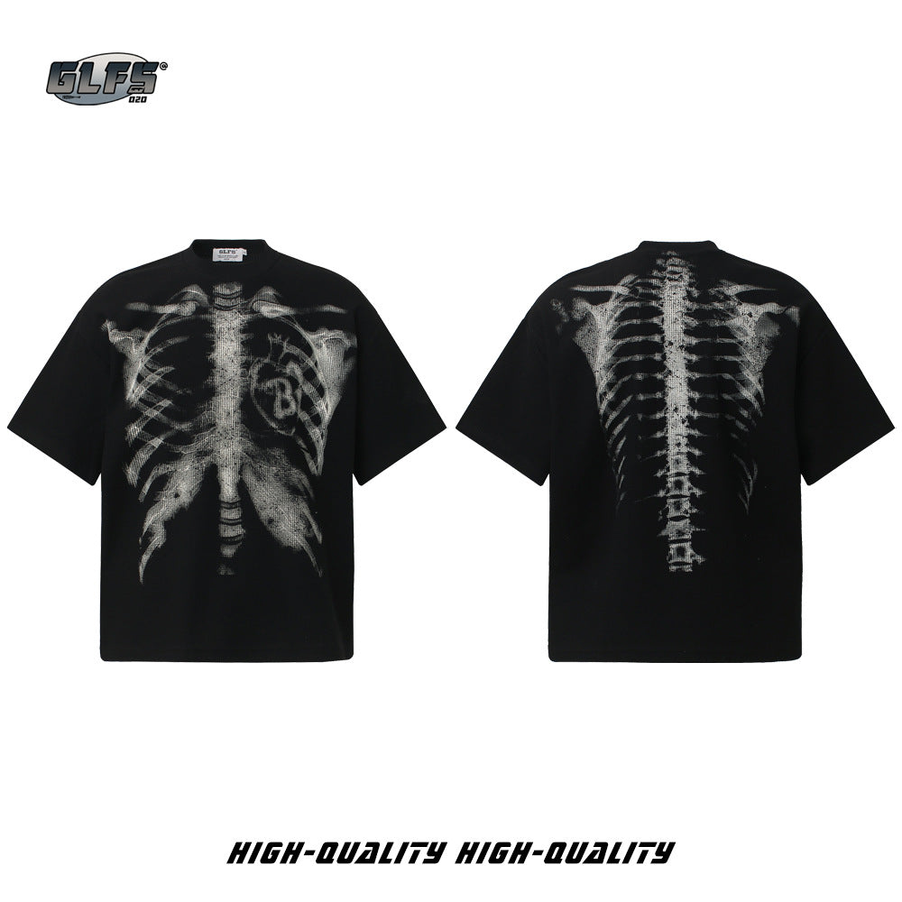 Heavyweight Waffle Washed X-Ray Skeleton Print Short Sleeve T-Shirt WN26542