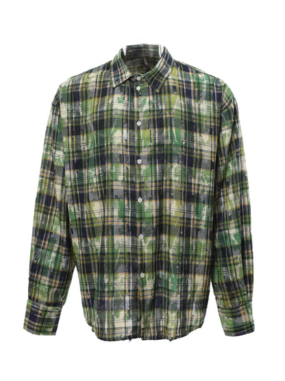 Oversize Damage Plaid Long Sleeve Shirt WN7088