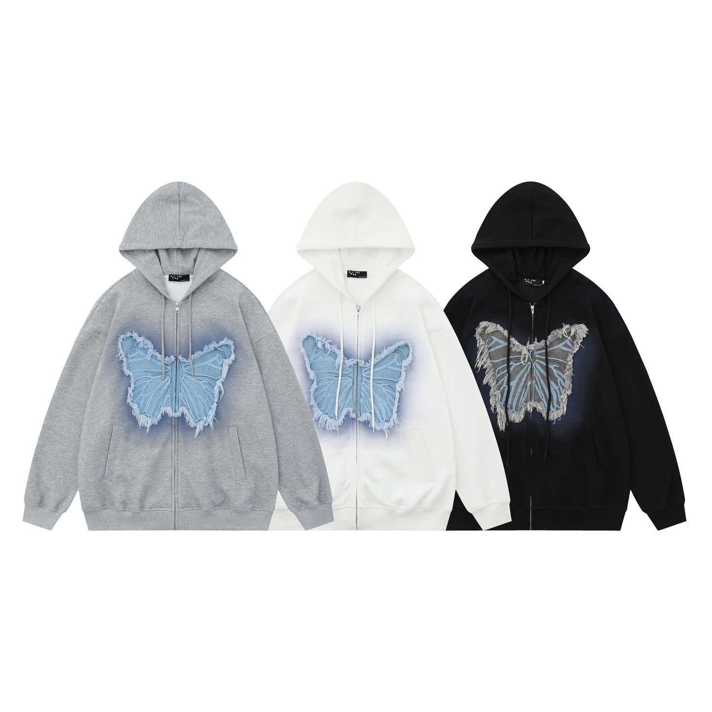 Bordado de mariposa Bordado de bordado sudadera con capucha con cremallera WN11574