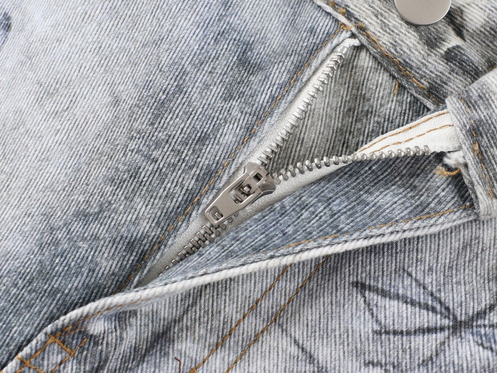Print Graffiti Wide Leg Denim Jeans WN27844