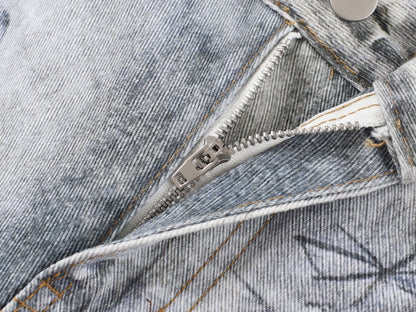 Print Graffiti Wide Leg Denim Jeans WN27844
