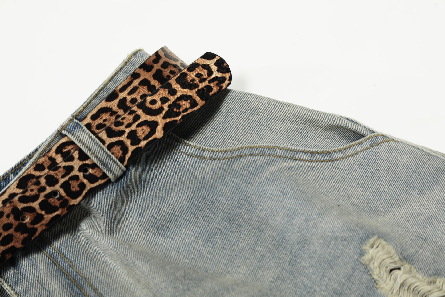 Washed Damage Panel Curved Denim Jeans WN25530