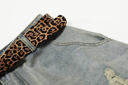 Washed Damage Panel Curved Denim Jeans WN25530