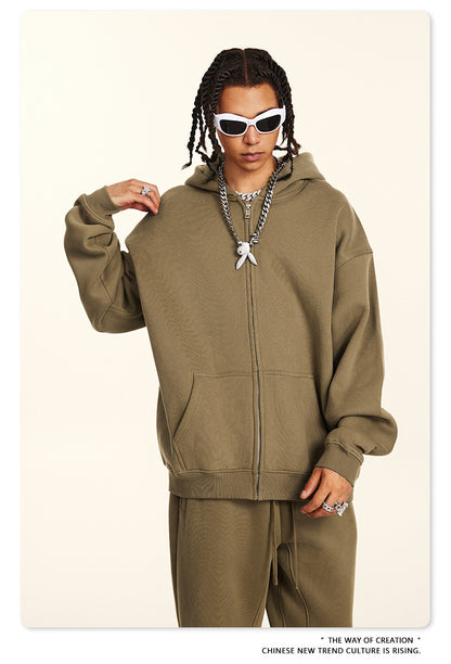 Fleece Lining Oversize Washed Zipper Hoodie WN9943