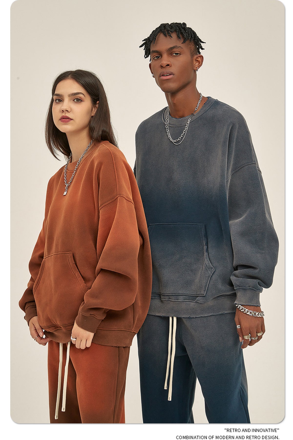 Fleece Lining Spray-dye Damage Oversize Sweatshirt WN9967