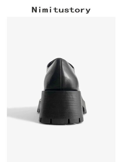 Upturned Toe Square Toe Chunky Sole Leather Derby Shoes WN20601