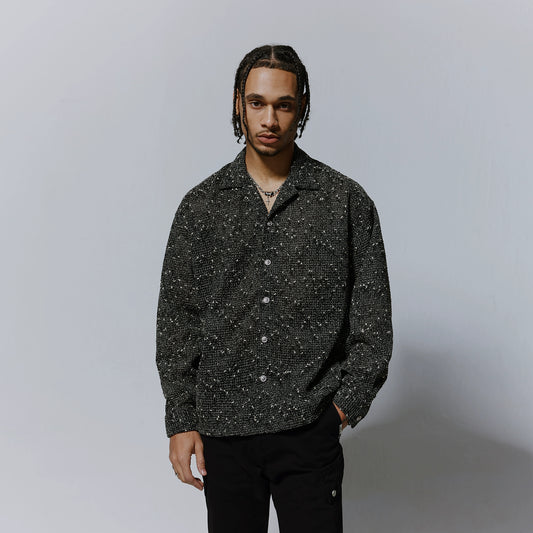 Contrast Stitch Oversize Button-Up Turn-Down Collar Long Sleeve Shirt WN17568