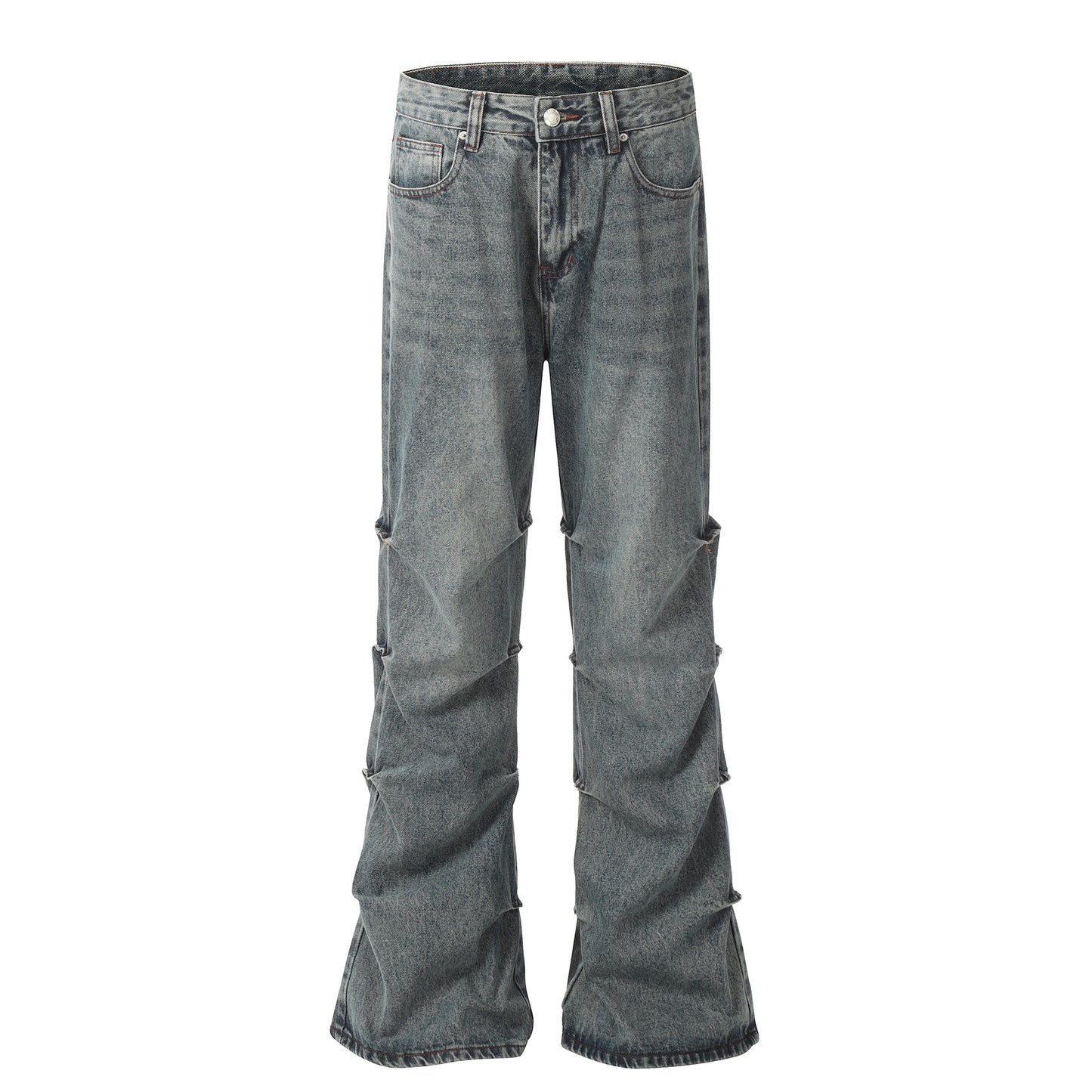 Washed Pleats Straight Denim Jeans WN25924