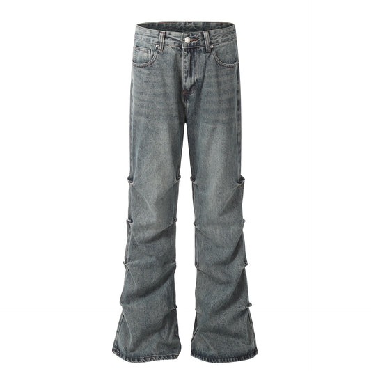Washed Pleats Straight Denim Jeans WN25924