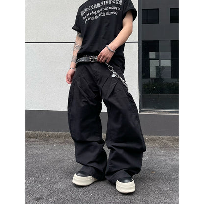 Wrinkle Curved Design Wide Leg Pants WN18820
