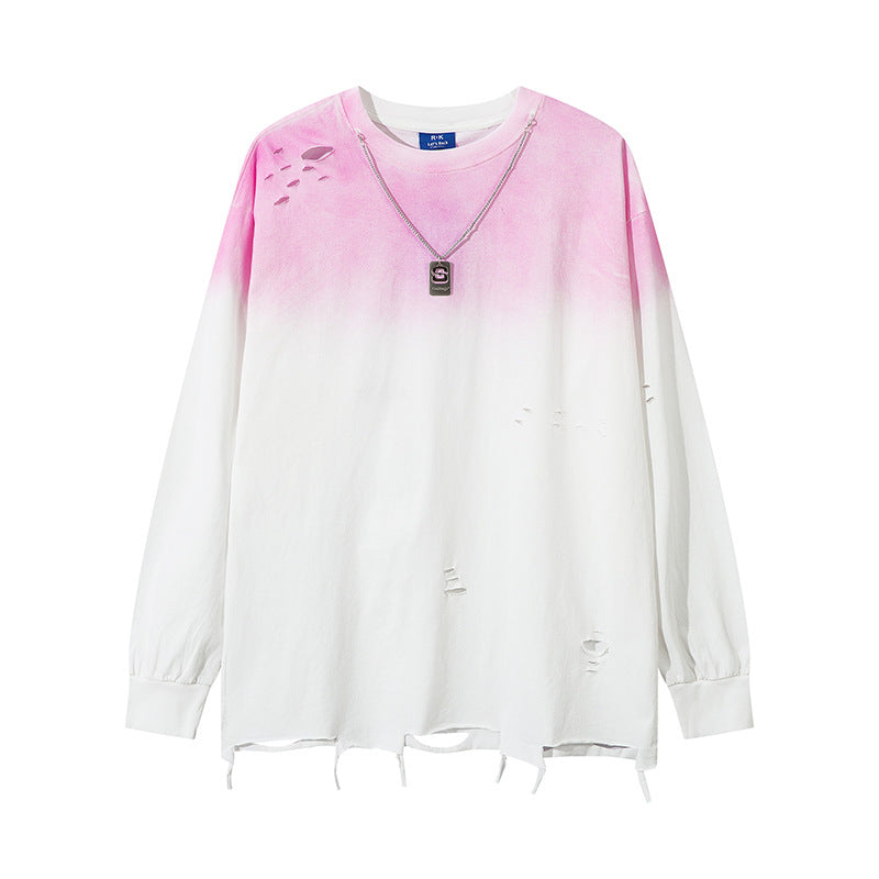 Gradient Damage Design Oversize Long Sleeve T-Shirt WN11129