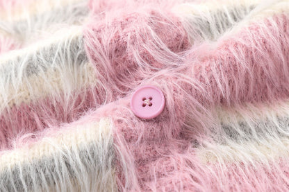 Stripe Heart Embroidery Collegiate Knit Cardigan WN11522