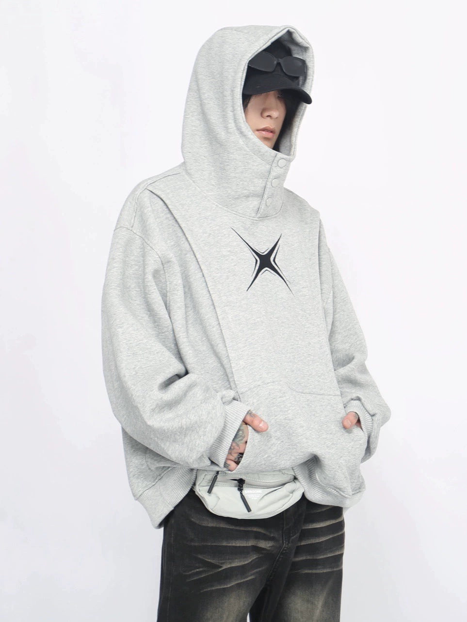 Heavyweight Design Button High Neck Hoodie WN8393