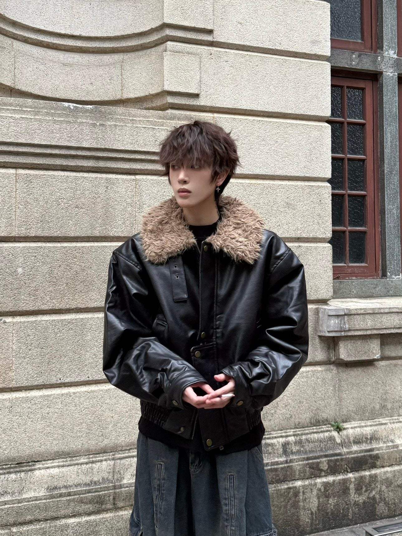 Fake Fur Collar Zip-Up PU Leather Jacket WN23146 – WONDER NOAH