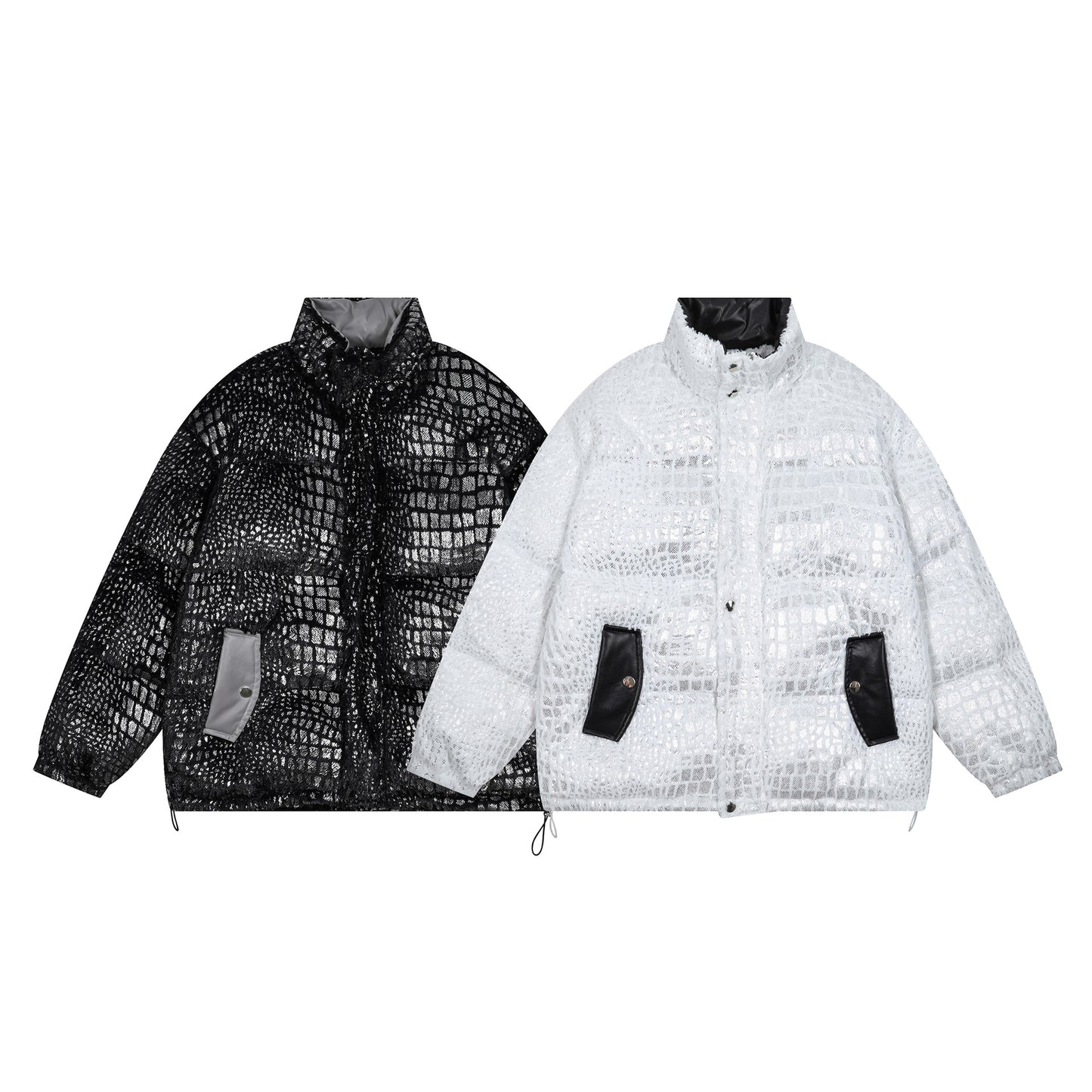 Cracked Texture Thick Puffer Jacket WN11491