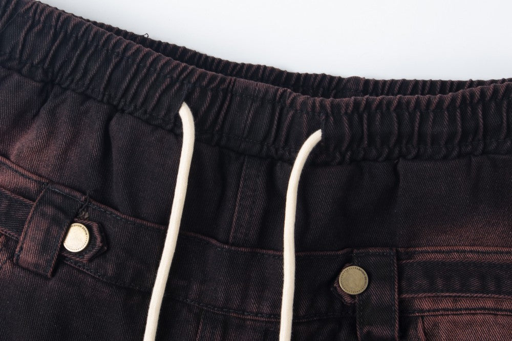 Damage Cargo Pocket Drawstring Wide Leg Denim Jeans WN27995