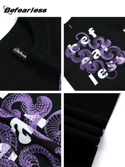 Snake Graphic Letter Print Oversize Short Sleeve T-Shirt WN26328