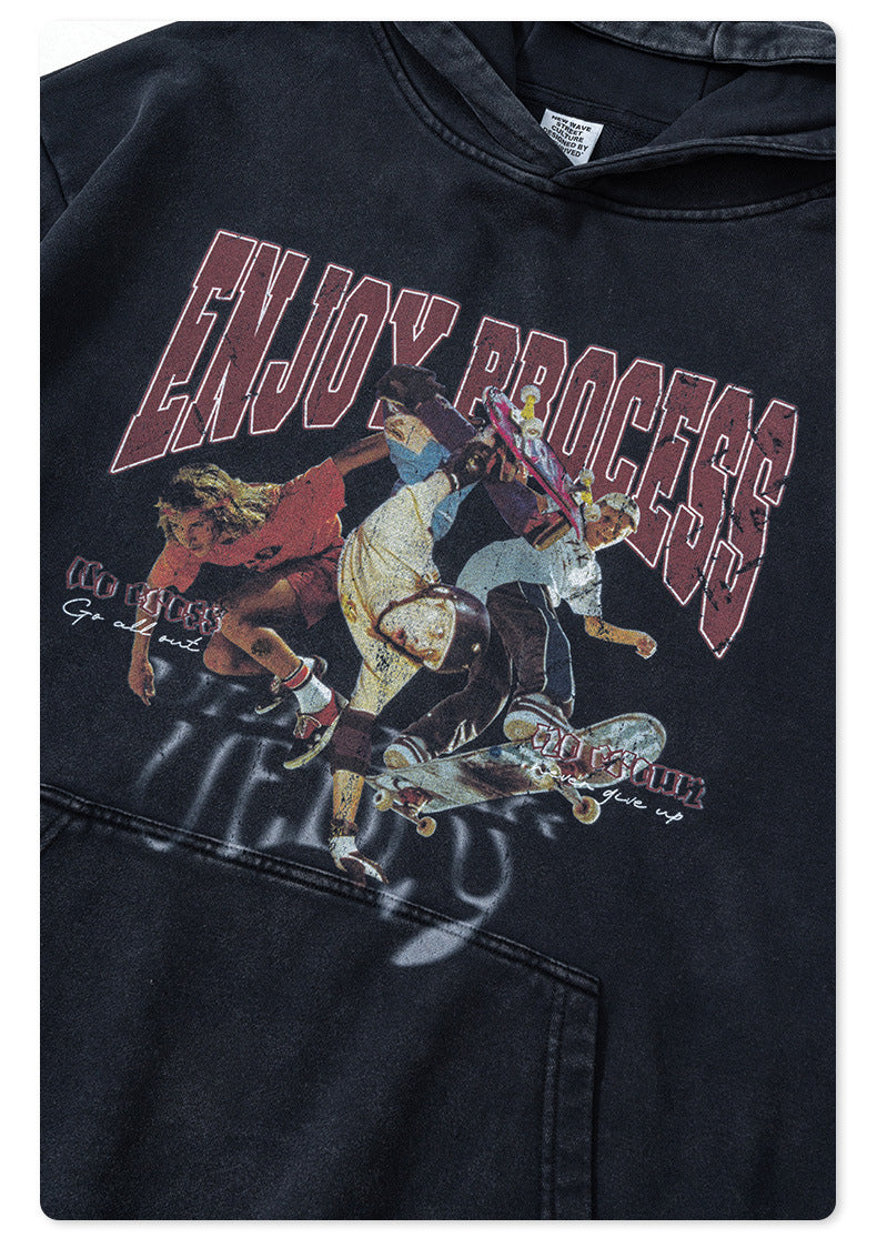 Washed Oversize Skateboard Print Hoodie WN7819