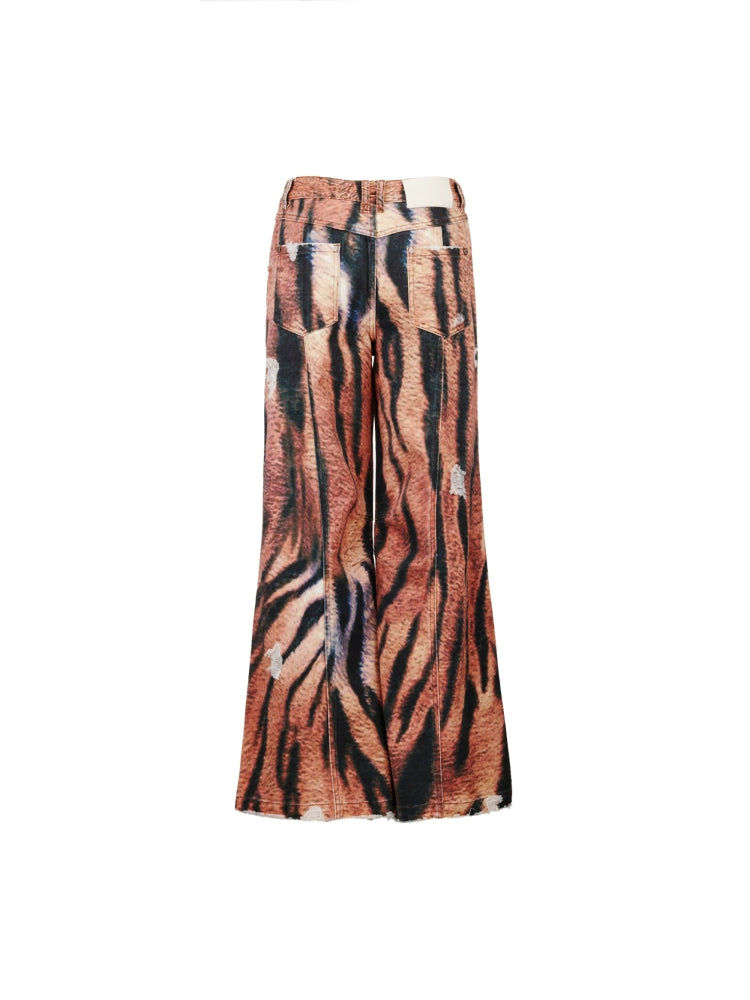 Tiger Stripe Digital Print Denim Jeans WN18861