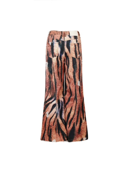 Tiger Stripe Digital Print Denim Jeans WN18861