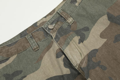 Camouflage Washed Wide-Leg Cargo Pants WN11353