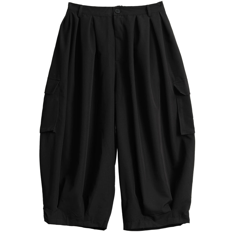 Color Black Wide Leg Cropped Cargo Pants WN20182