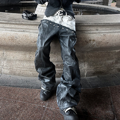 Low-Rise Two-Tone Coated Flare Denim Jeans WN27414