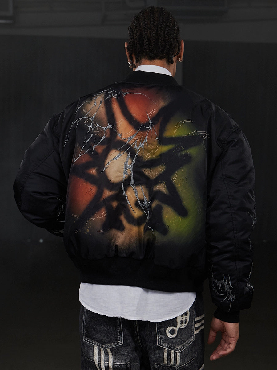 Graffiti Embroidery Print MA-1 Bomber Puffer Jacket WN17062