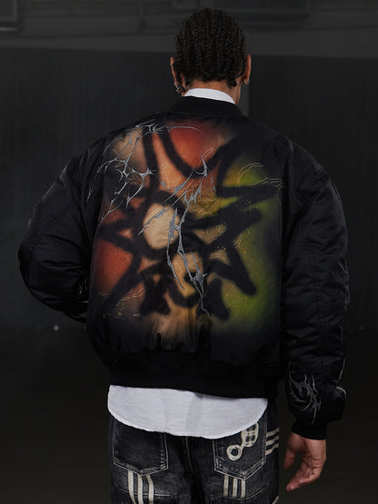 Graffiti Embroidery Print MA-1 Bomber Puffer Jacket WN17062