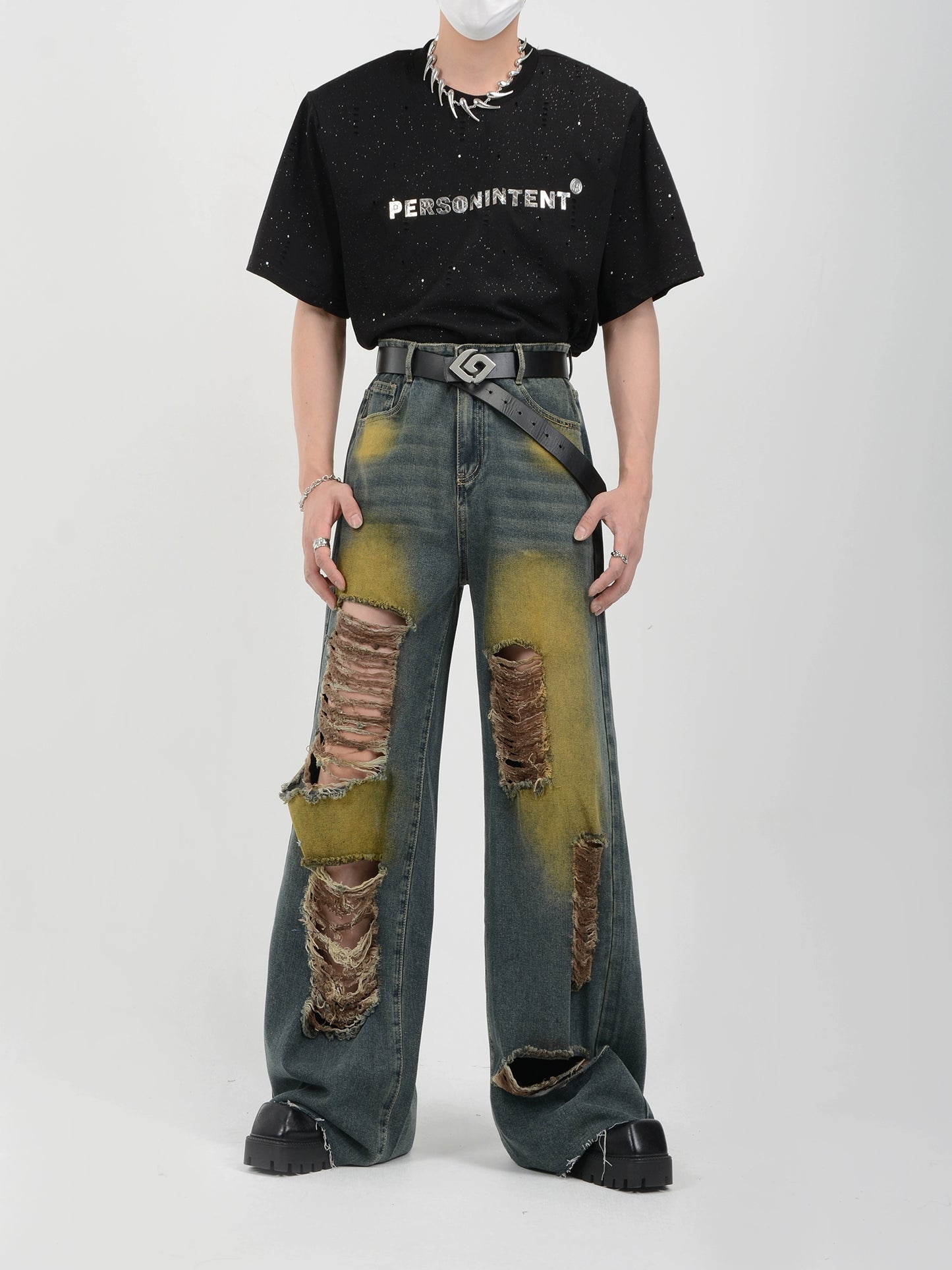 Tie dye Damaged Wide-Leg Denim Jeans WN6092
